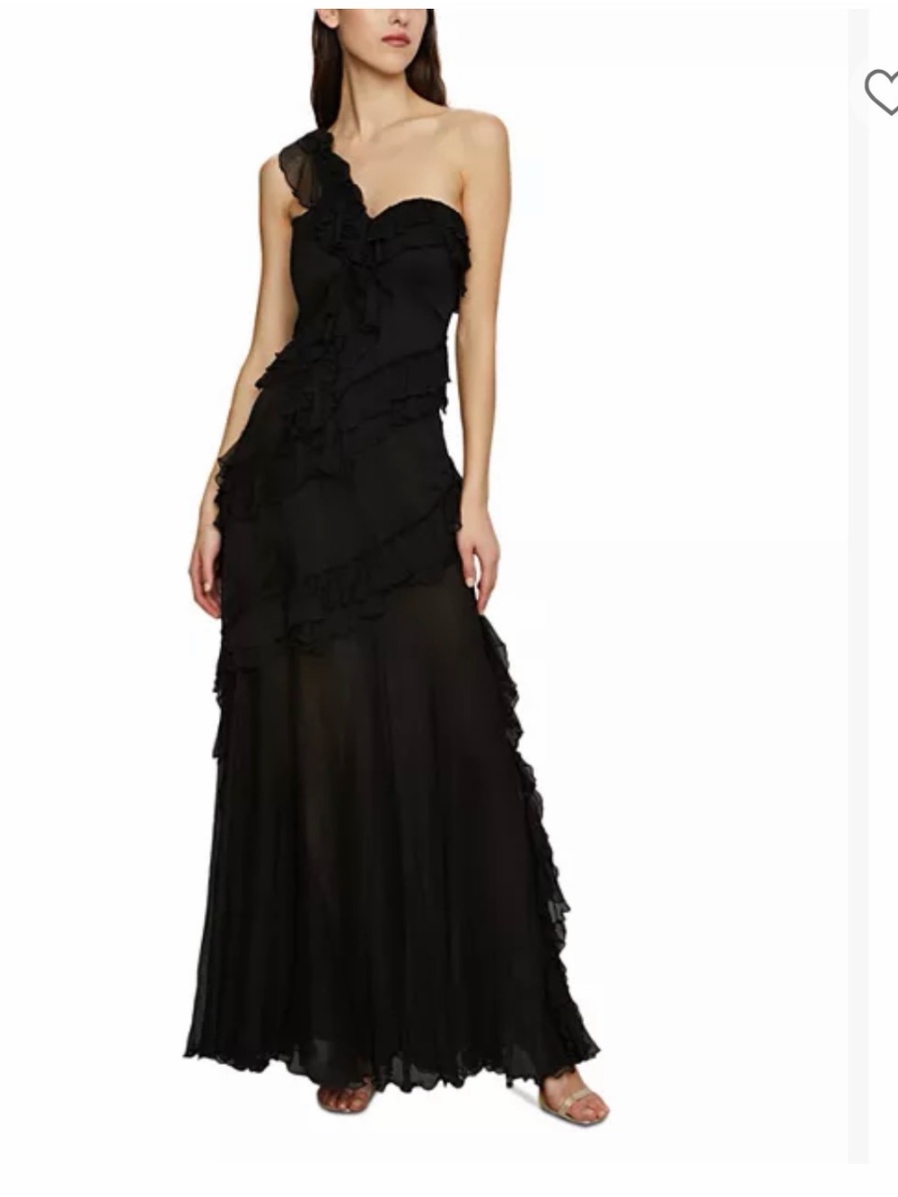 AMUR Black One-Shoulder Ruffle Evening Gown